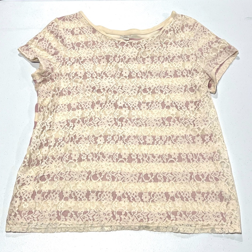 LC Lauren Conrad Striped Lace Overlay Top